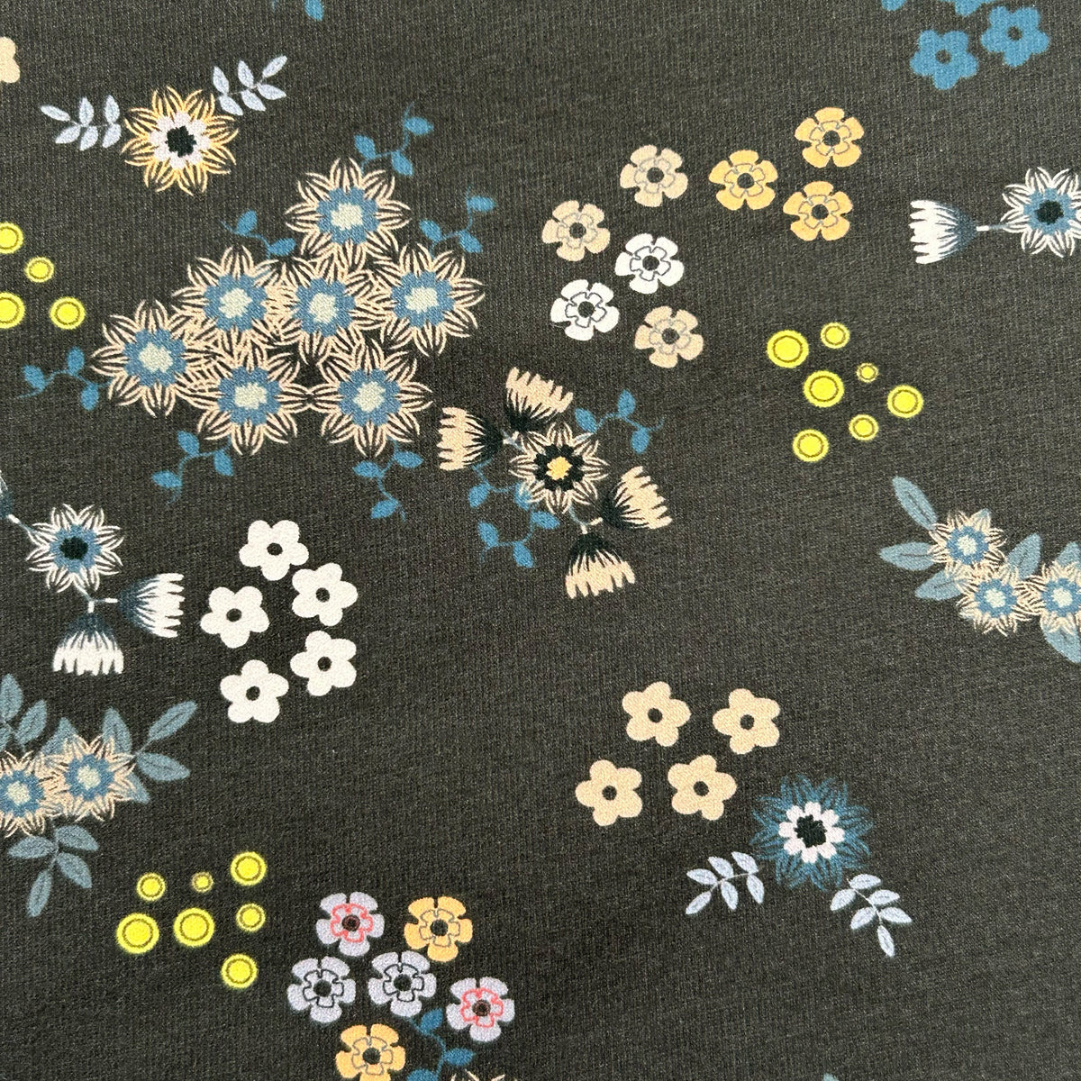 'Wattle on Brown' 93% Stretch Organic Cotton