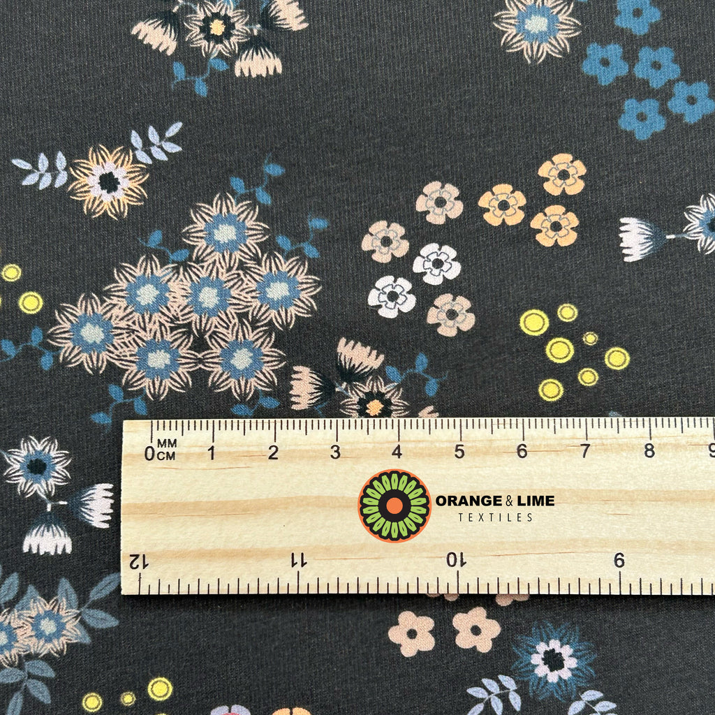 'Wattle on Brown' 93% Stretch Organic Cotton