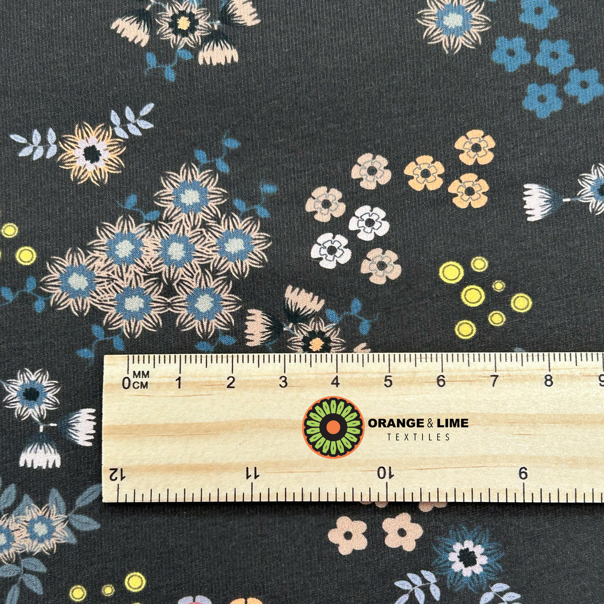 'Wattle on Brown' 93% Stretch Organic Cotton